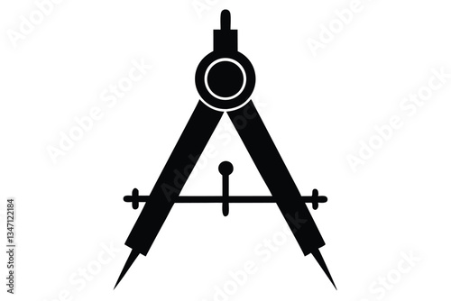 Drawing compass icon black silhouette, compass. icon black and white. vector illustration