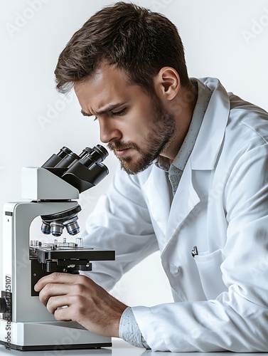 Scientist analyzing samples at microscope laboratory research environment