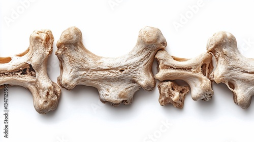 Animal spine, close-up, white background, anatomical study