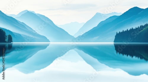 Serene Blue Lake Reflection with Mountain Landscape. (2)