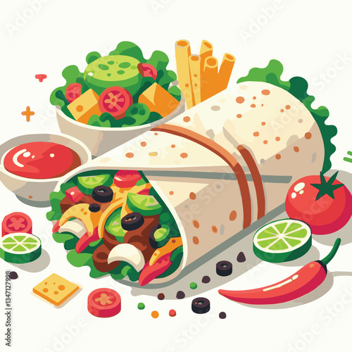 food, meal, restaurant, meat, burrito, menu, fast, delicious, lunch, dinner, snack, mexican, background, dish, beef, chicken, salad, isolated, grilled, bread, wrap, vegetable, set, collection, plate, 