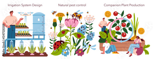 Self Sufficient Garden. Flat Vector Illustration