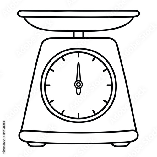 Vintage kitchen scale vector illustration. Hand-drawn doodle weighing scales for baking and cooking. Black line art isolated on white background.