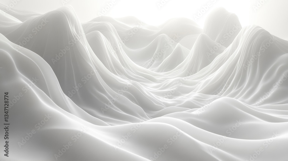 Fototapeta premium Abstract white landscape with smooth, flowing hills and valleys.