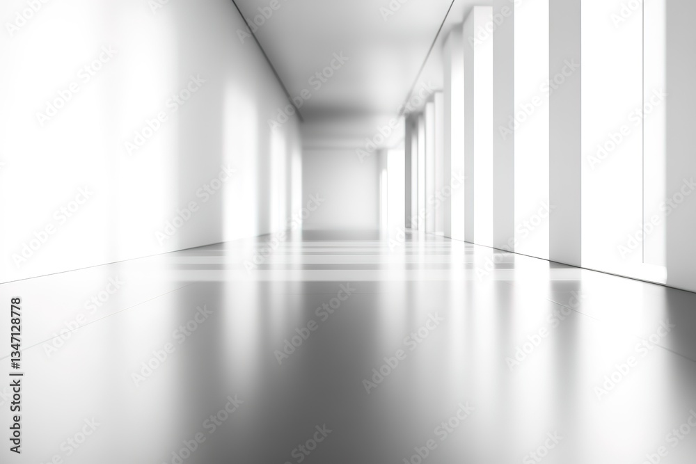 Fototapeta premium Modern Minimalist White Corridor Interior Design Bright, Clean, and Spacious Architecture