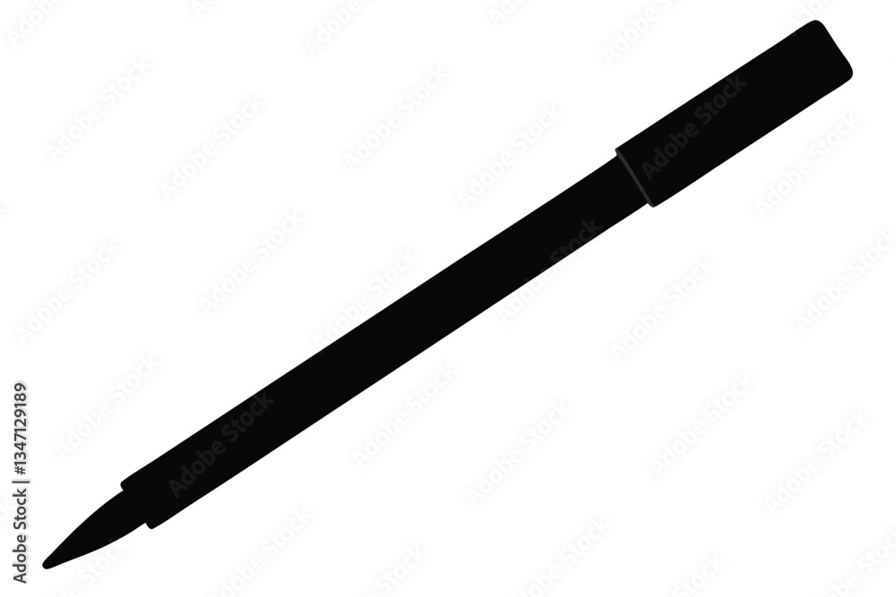 Eyeliner pencil black silhouette, Close-up of a black eyeliner pen with a fine tip, Black eyeliner pen mockup illustration vector Eyeliner pencil black silhouette, Close-up of a black eyeliner pen with a fine tip, Black eyeliner pen mockup illustration vector