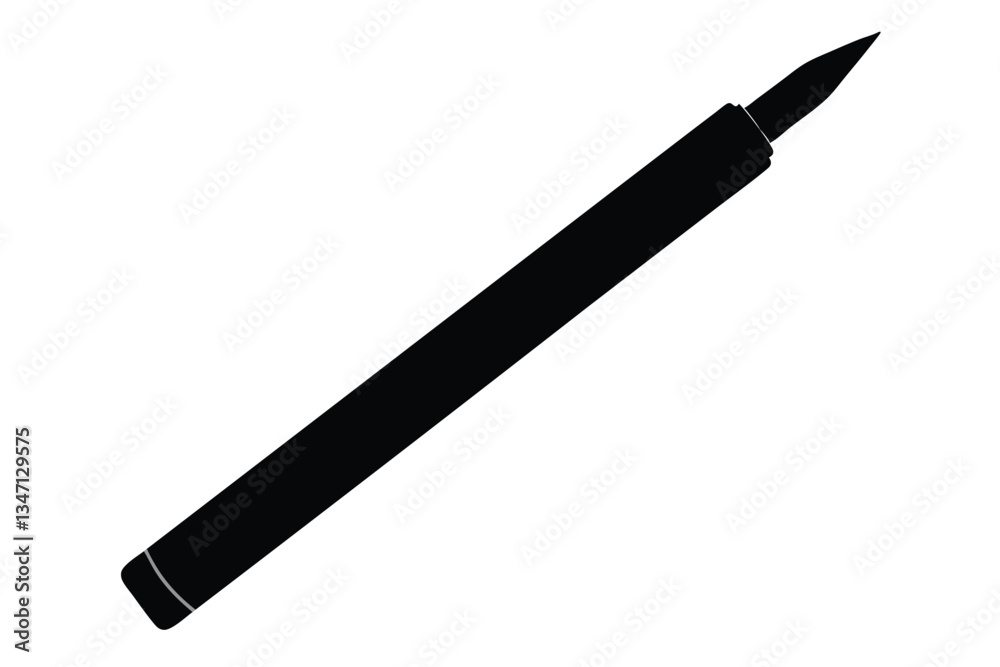 Eyeliner pencil black silhouette, Close-up of a black eyeliner pen with a fine tip, Black eyeliner pen mockup illustration vector Eyeliner pencil black silhouette, Close-up of a black eyeliner pen with a fine tip, Black eyeliner pen mockup illustration vector