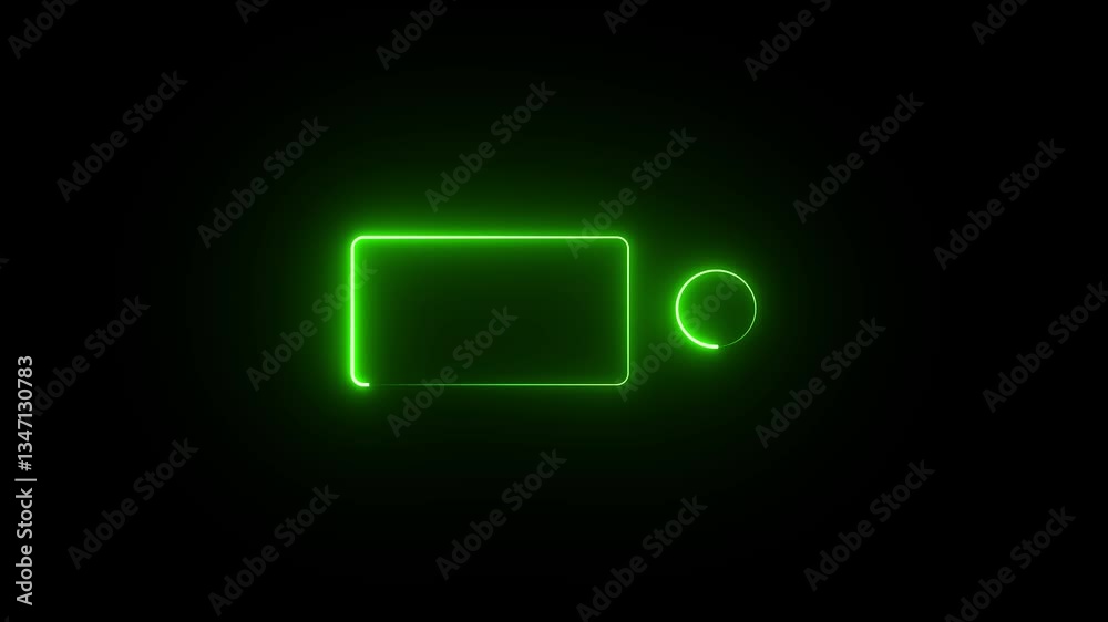  Green color rectangle shape frame  glowing neon lights loop animation on black background..