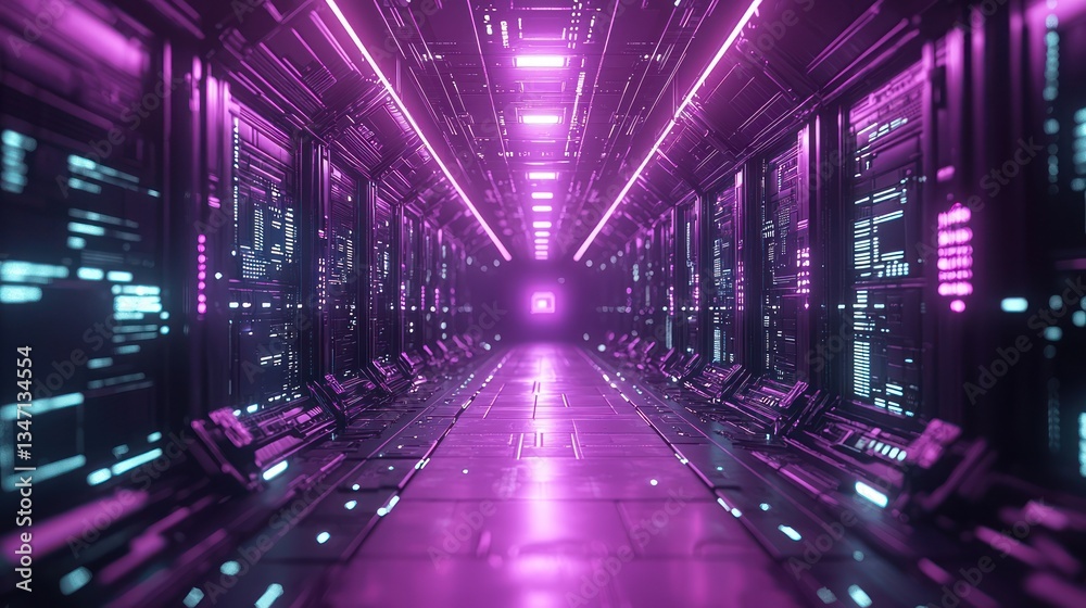 Fototapeta premium Futuristic Corridor, Neon Glow