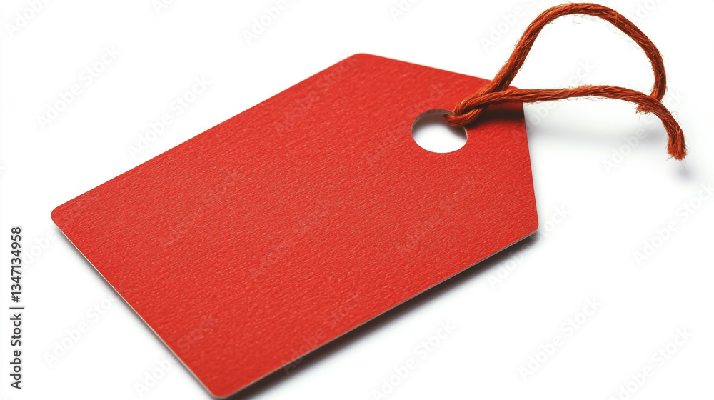 Fototapeta premium Premium Vibrant Red Tag with Smooth Surface & Secure Tie – Ideal for Labeling, Organizing, and Categorizing Items