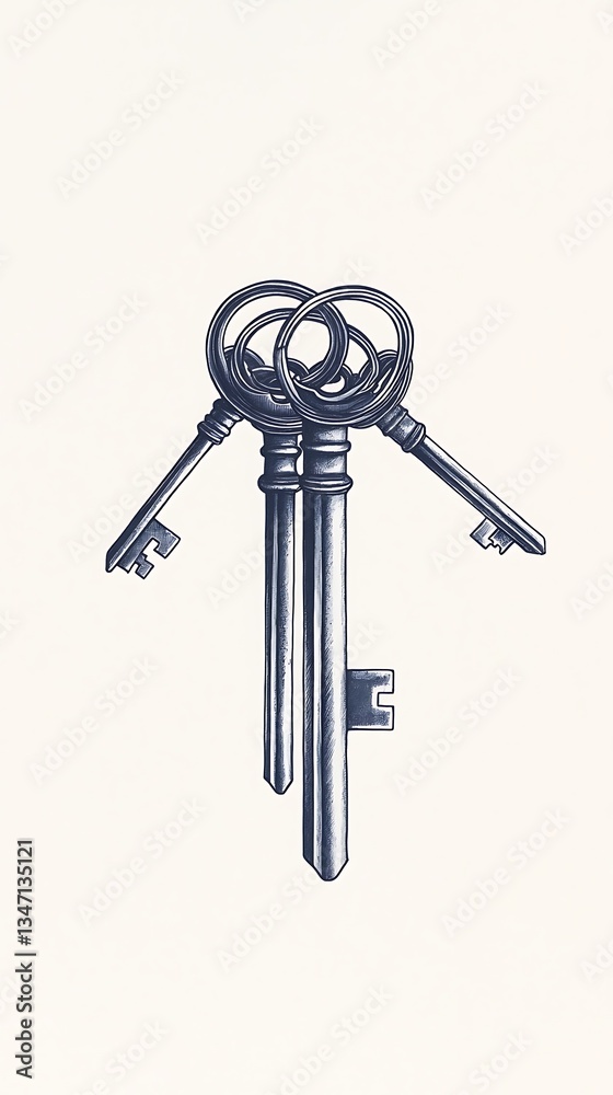 Three Antique Keys for Intertwined, White Background. Three Antique Keys for Intertwined, White Background.