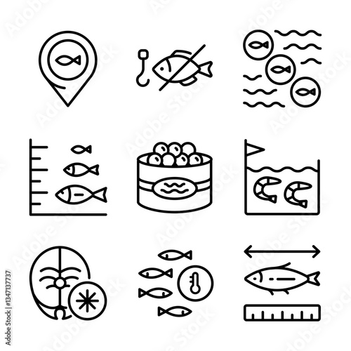 Fish farm icons set. Outline set of fish farm icons. Simple vector illustration for mobile concept and web design.