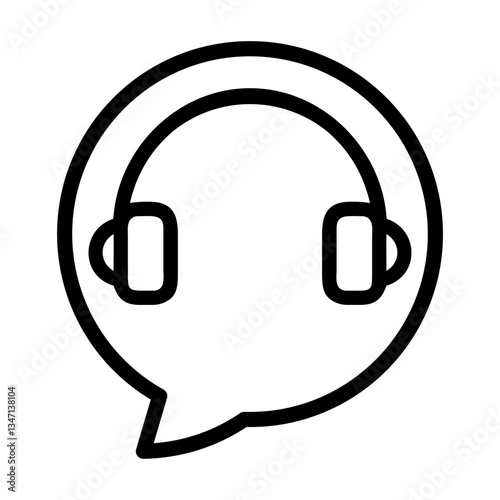 headphones inside speech bubble icon - flat stroke icon for apps and websites, perfect for customer service interfaces, audio communication tools, podcast apps, and voice interaction solutions
