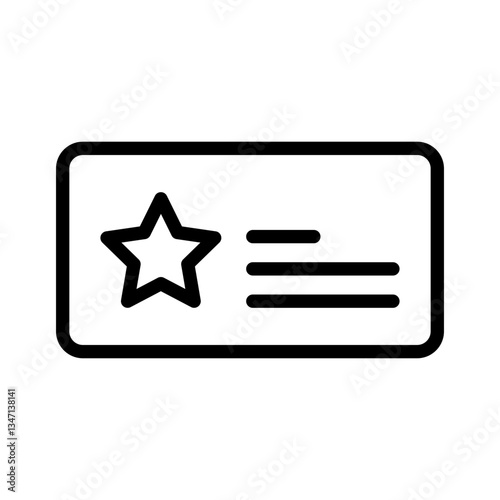 membership card with star emblem icon - flat stroke icon for apps and websites, ideal for access management, loyalty programs, exclusive membership solutions, and identification systems
