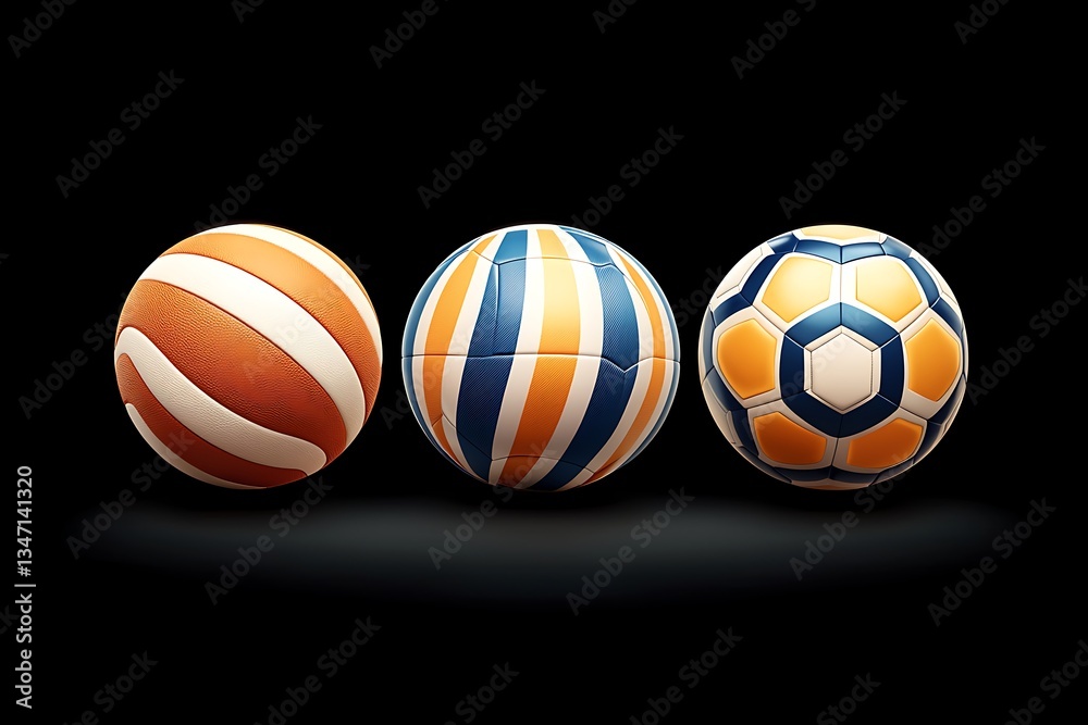 Three colorful soccer balls with dark background. Three colorful soccer balls with dark background.