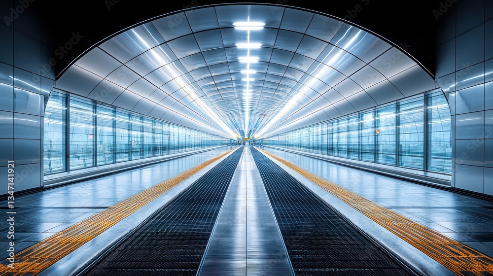 Fototapeta premium Futuristic tunnel walkway with bright lights