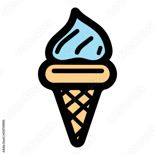 Colorful ice cream cone icon with blue swirl, playful design representing sweetness and enjoyment