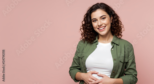 Smiling Woman Against Pink Background