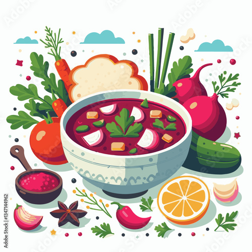 soup, food, borscht, bowl, ukrainian, dish, lunch, dinner, vegetable, beet, cream, cuisine, borsch, beetroot, red, meat, traditional, healthy, meal, homemade, hot, gourmet, plate, garlic, tasty, cooki