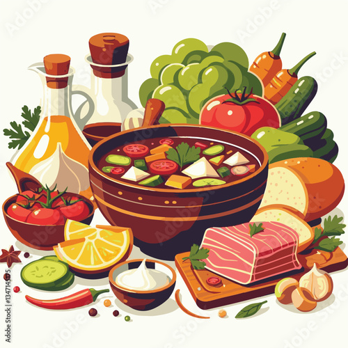 soup, food, borscht, bowl, ukrainian, dish, lunch, dinner, vegetable, beet, cream, cuisine, borsch, beetroot, red, meat, traditional, healthy, meal, homemade, hot, gourmet, plate, garlic, tasty, cooki