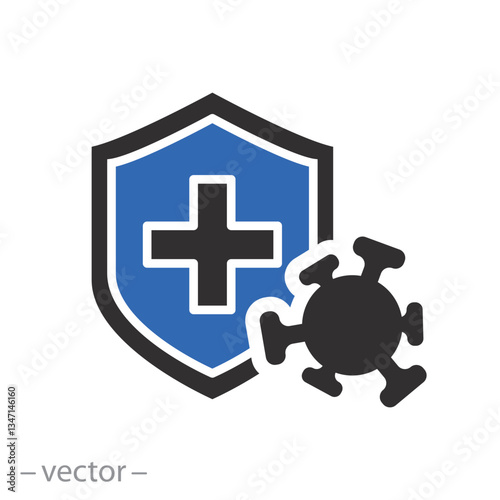 virus protection, immune from flu germ icon, hygiene shield, flat vector illustration