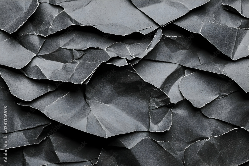 Crumpled dark gray paper texture background