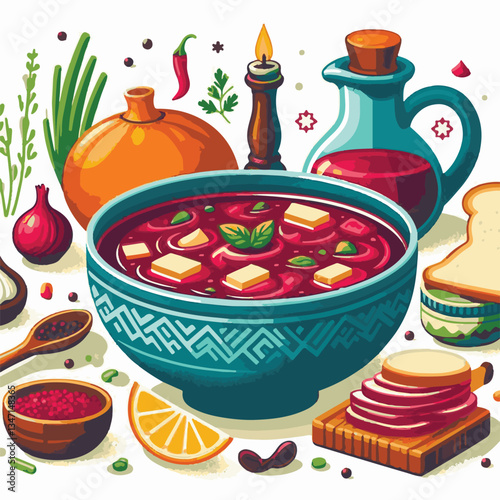 soup, food, borscht, bowl, ukrainian, dish, lunch, dinner, vegetable, beet, cream, cuisine, borsch, beetroot, red, meat, traditional, healthy, meal, homemade, hot, gourmet, plate, garlic, tasty, cooki