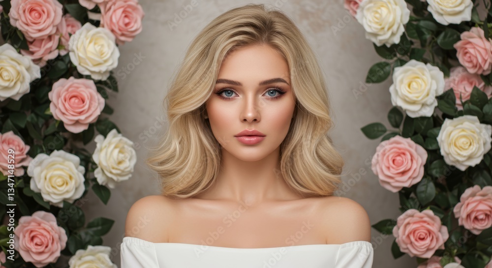 Naklejka premium Blooming Elegance: Floral Beauty Portrait