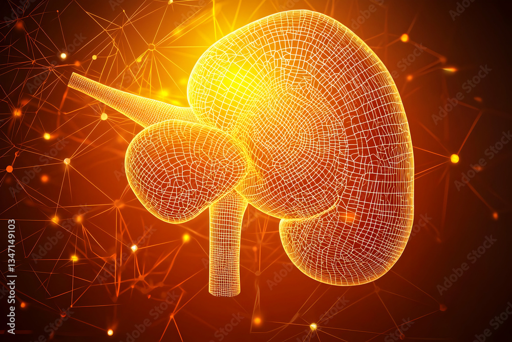 3D Kidney Model, Anatomical Diagram, Medical Illustration, Educational Resource