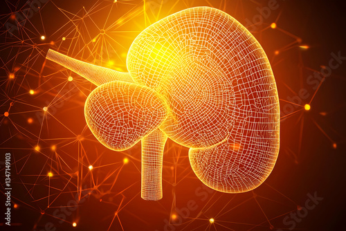Obraz na płótnie 3D Kidney Model, Anatomical Diagram, Medical Illustration, Educational Resource w salonie