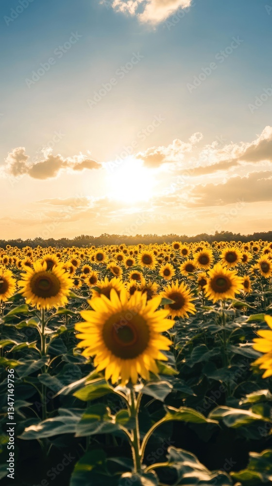 Fototapeta premium A field of bright sunflowers blooming during a sunny day