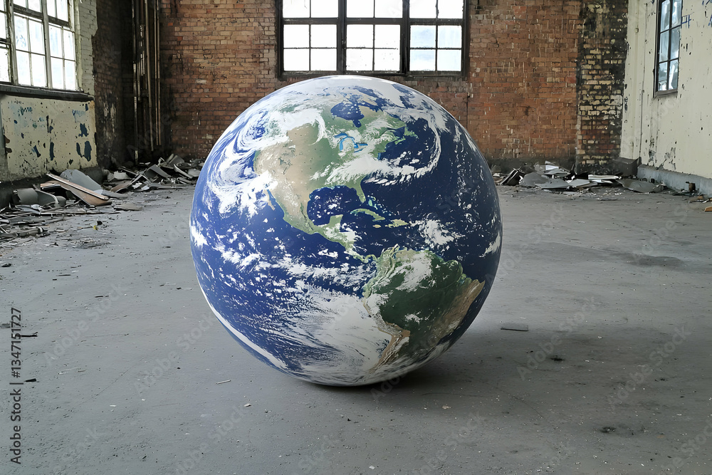 Earth Globe in Abandoned Factory