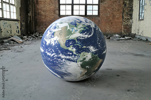 Obraz na płótnie Earth Globe in Abandoned Factory w salonie