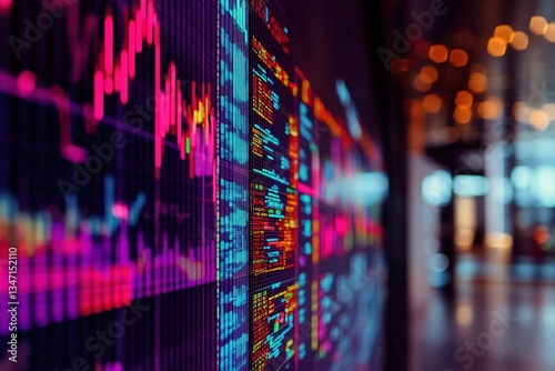 Verticaln: Screen with stock market online chart showing Japanese candlesticks, electronic trading platform, investment trends, crypto currency growth diagram, selective focus. Concept of finance