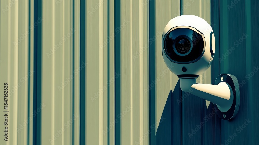 A minimalistic illustration of a stylized pet monitor camera mounted on a vertical striped surface A minimalistic illustration of a stylized pet monitor camera mounted on a vertical striped surface