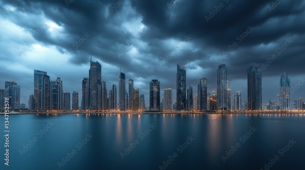 Naklejka premium Dramatic panoramic view of a modern city