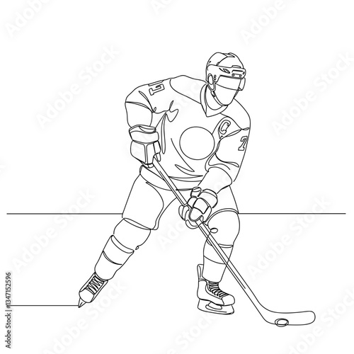 Hockey player skating with a puck on an ice rink  