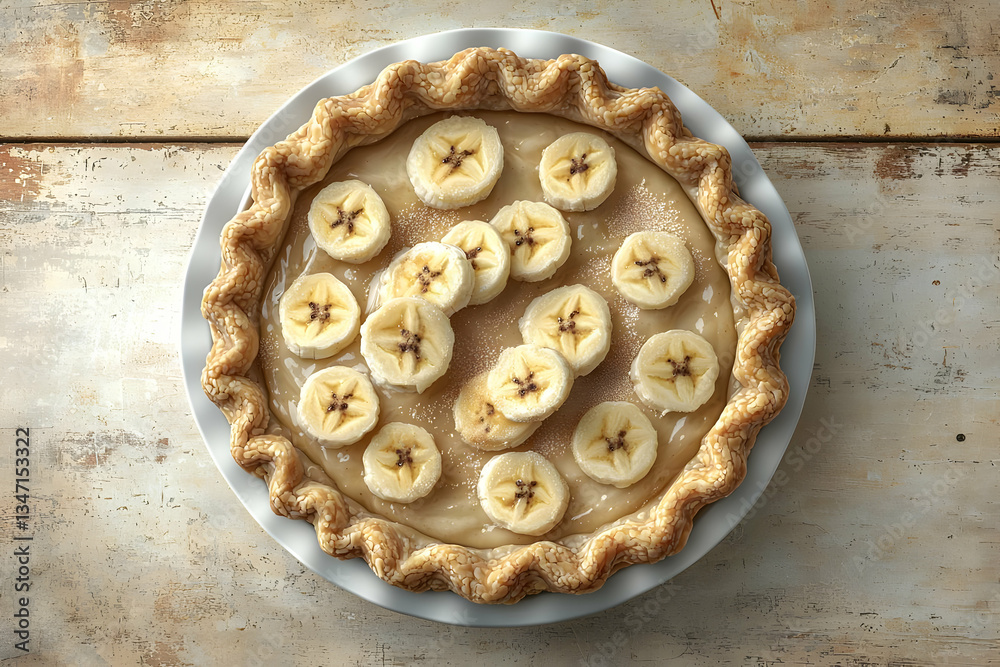 Delicious Banana Cream Pie on Wooden Table