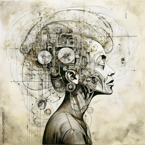 Illustration of depression and anxiety in an elderly woman