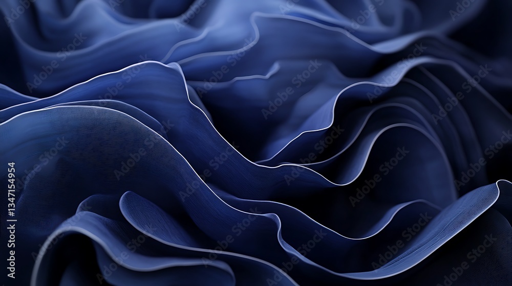Obraz premium Abstract deep blue draped fabric folds, digital art, textures