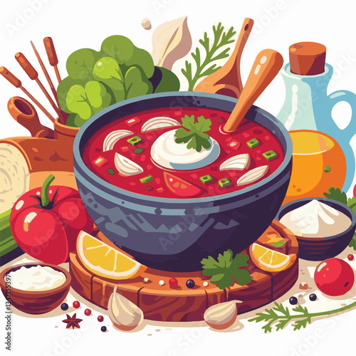 soup, food, borscht, bowl, ukrainian, dish, lunch, dinner, vegetable, beet, cream, cuisine, borsch, beetroot, red, meat, traditional, healthy, meal, homemade, hot, gourmet, plate, garlic, tasty, cooki