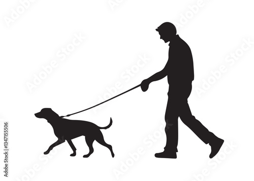 Man walking with dog silhouette black color isolated on white background Vector illustration