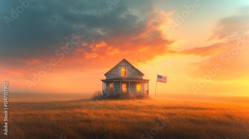 Lonely farmer reflects on rural life struggles at sunset on an old house's steps