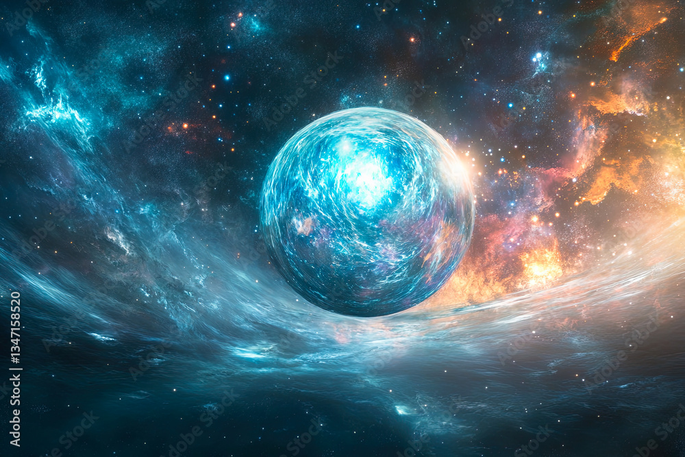 Obraz premium Blue Planet in Cosmic Space