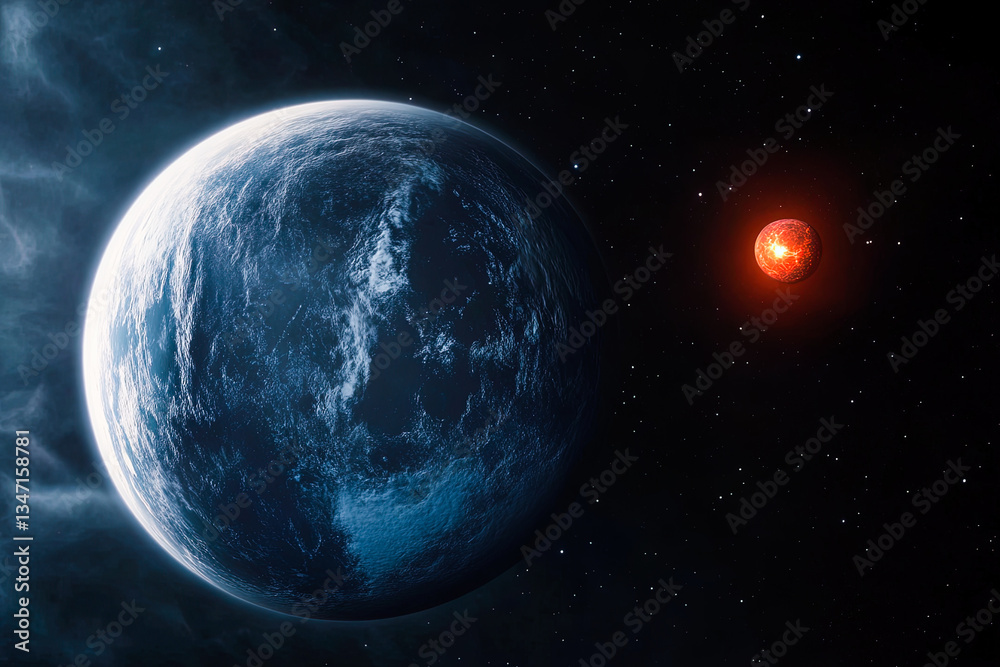 Obraz premium Earth and Distant Red Planet