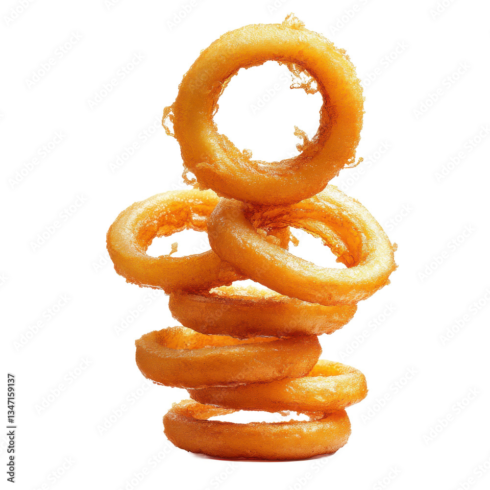 Crispy Golden Onion Rings Stack, Delicious Fast Food Snack, Appetizer Crispy Golden Onion Rings Stack, Delicious Fast Food Snack, Appetizer