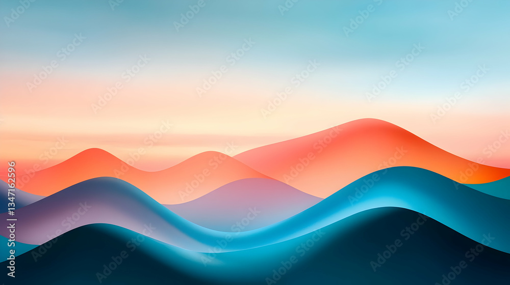 Abstract Sunset Landscape with Colorful Mountains and Wavy Hills Abstract Sunset Landscape with Colorful Mountains and Wavy Hills