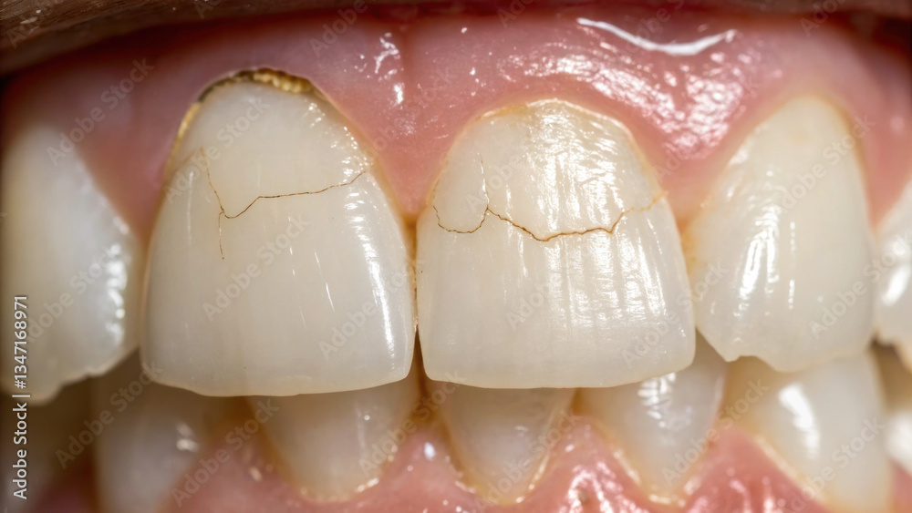 Chipped front teeth with visible cracks and jagged lines, highlighting dental issues and oral health concerns Chipped front teeth with visible cracks and jagged lines, highlighting dental issues and oral health concerns