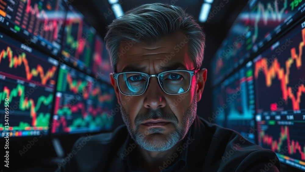 busy stock market trader, crypto trader, full attention to the market, charts background busy stock market trader, crypto trader, full attention to the market, charts background
