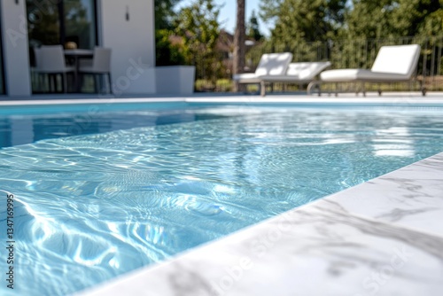 Modern pool edge with clear water.  Tranquil outdoor space